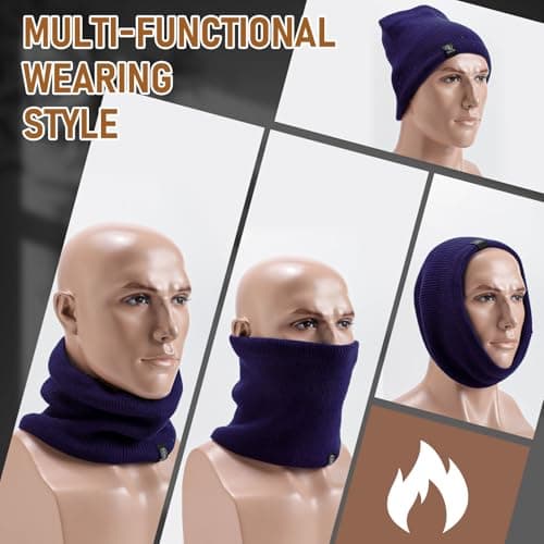 Fjquamitix Neck Warmer for Men Women Thick Fleece Thermal Snood for Men Winter Neck Gaiter Knitted Circle Scarf for Outdoor Sports Cycling Skiing Motorcycle (Navy Blue) — view 4