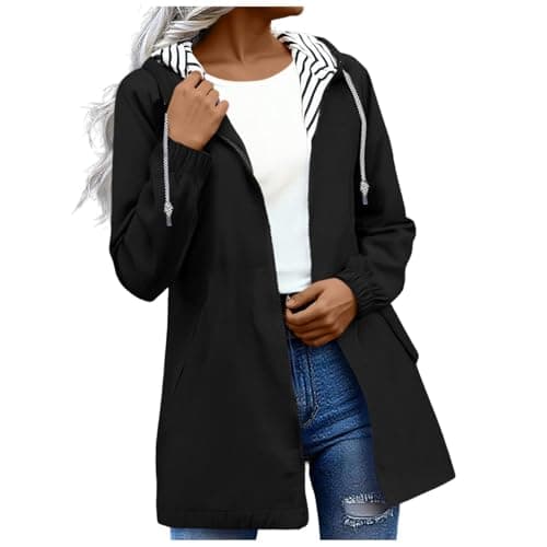 OVARA Lightweight Waterproof Jacket Womens, Casual Outdoor Raincoats with Hood, Breathable Zip Up Softshell Jackets with Pockets,Windbreaker Jacket Women