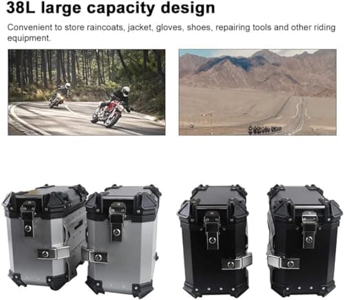 CORGLI 38L Rigid Side Bags for Motorcycle, Aluminium, Black — view 3