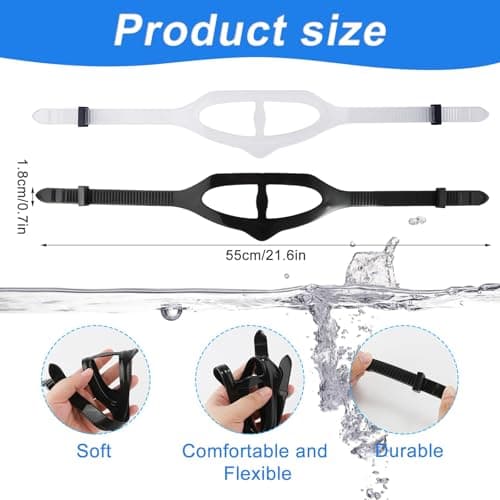 2Pack Silicone Diving Mask Straps, Black&Clear Replacement Mask Band — view 2