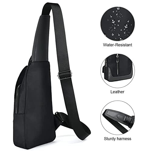 Aucuu Men's Shoulder Bags, Anti-theft Sling Bag, Lightweight Travel Chest Bag with USB Charging Port for Traveling, Outdoor, Sports - Black（16 * 6 * 31cm） — view 6