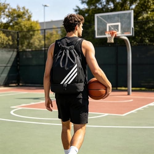Drawstring Gym Bag With Shoe Compartment, Water Resistant Sports Backpack, Swim BagWith Wet Pocket For Gym School Football — view 6