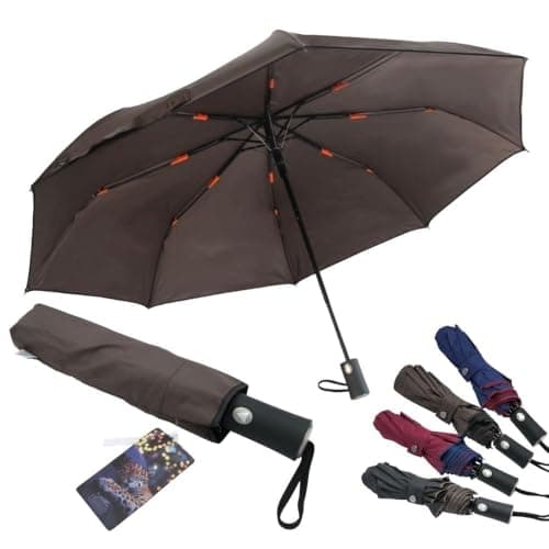 JAGUAR Windproof Folding Umbrella, Mini Pocket Umbrella with Automatic Opening, Travel Umbrella, Keep in the Car Always Ready to Use (Closed Size: Only 28.5cm), dark brown (di moro), 28,5 cm (chiuso)