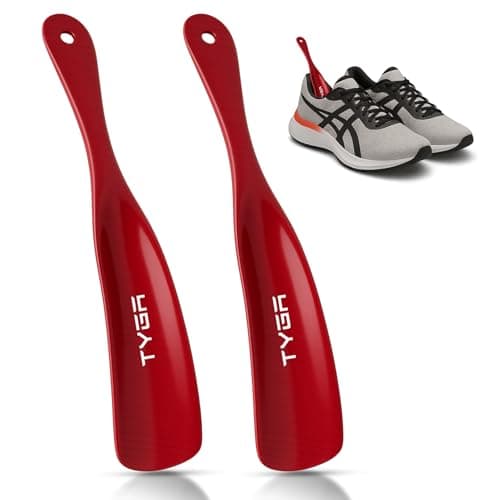 TYGA 19cm Flexible Plastic Shoe Horns, Red, Pack of 2