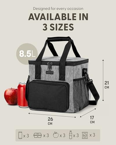 KEPLIN Insulated Cooler Bag 8.5L Waterproof & Leak Resistant with Shoulder Strap, Side & Front Pockets Portable Lunch Box for Picnic, Camping, Beach, Travel, Large Capacity & Durable (26 x 17 x 21 cm) — view 2