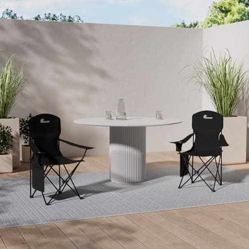 SUNMER Folding Camping Chairs - Set of 2, Extra-Wide Lightweight Outdoor Chairs with Armrests, Cup Holder and a Side Pocket - 120kg Capacity per Chair - Professional Travel & Garden Seating - Black — view 2