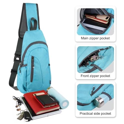 TITECOUGO Small Canvas Sling Bag Lightweight Crossbody Bag for Women Rucksack for Men Running Backpack Travel Chest Pack Daypack Shoulder for Gym Work Hiking Outdoor Sports Sky Blue — view 2