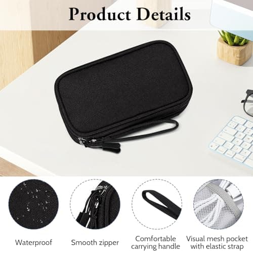 Yilnlg Cable Organiser Bag, Double Layer Electronics Accessories Organiser Bag, Travel Accessories Bag Organiser for Cables for Charging Cable Flash Drive SD Card Power Bank USB Black — view 5
