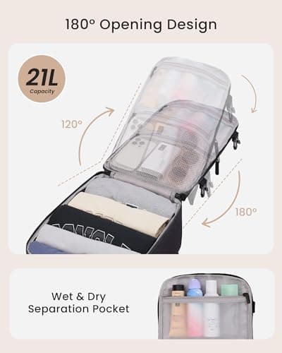 LOVEVOOK Cabin Bags 40x20x25 for Ryanair, Travel Backpack with 3 Front Pockets, Hand Luggage Bag with Dry and Wet Separation, Small Under Seat Carry-on Bag Rucksack for Travelling Airplanes Flight — view 3