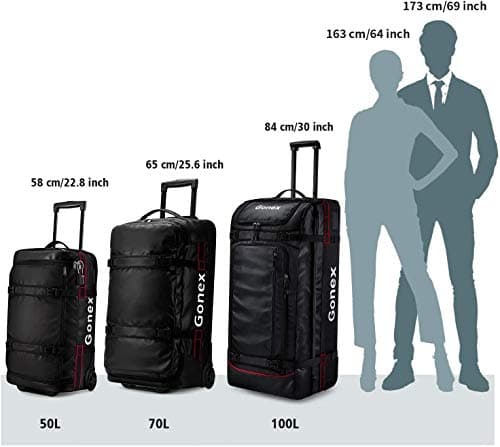 Gonex Rolling Duffle Bag with Wheels 70L 65cm Water Repellent Wheeled Travel Duffel Luggage with Rollers 25 inch, Black — view 2