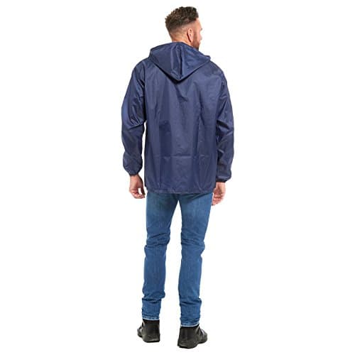 Unisex Waterproof Kagool Raincoat Jacket – Lightweight Hooded Cagoule Windbreaker | Mens Womens Outdoor Festival Mac | Shower Proof Breathable Zip Up Jacket with Pockets Navy Blue XL — view 3