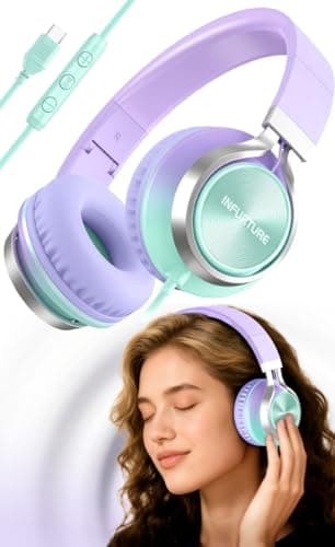 INFURTURE USB C Headphones Wired Over Ear with Mic for School and Classroom