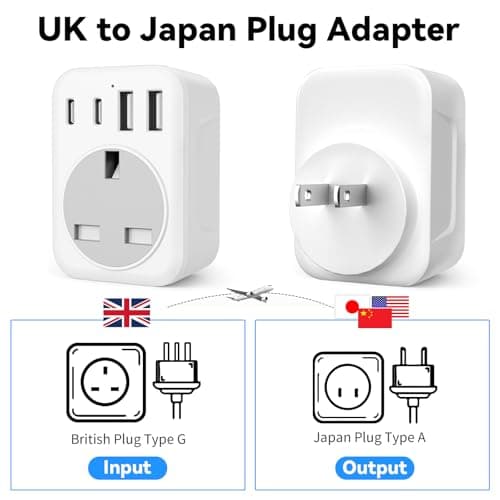5 IN 1 UK to Japan Plug Adapter,Japan Travel Adapter with 2 USB C and 2 USB A Ports, 1 AC Outlet, 100V-240V, Type A Travel Adapter for USA, China, Mexico, Canada — view 2