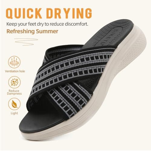 ZDQ Sandals for Women with Arch Support Lightweight Breathable Summer Slides Casual Cushion Walking Sandals for Daily Wear Black 4.5 — view 4