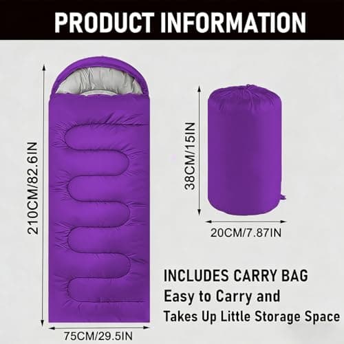 Sleeping Bags for Adults & Kids Sleeping Bag for 3-4 Season, Adult Blanket, Ultralight Carry Bag, Lightweight Compact, Soft for Outdoor Camping, Travel, Hiking (Purple Warm Weather 15-32°C) — view 2