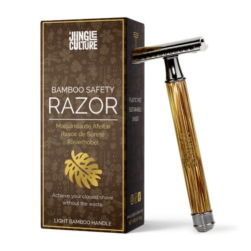 Jungle Culture® Bamboo Safety Razor for Men & Women • Premium Eco Friendly Razor • Fits Double Edge Blades • Zero Waste • Light Wood Handle Slim