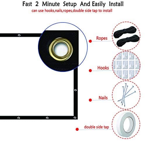 OWill Projector Screen 120 Inch 16:9 HD 4K, Portable Foldable Anti-Crease Movie Screen for Home Cinema Outdoor Garden Party, Support Double-Sided Projection & Easy Install with Hooks Ropes — view 4