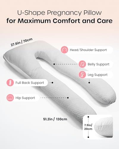 Nuliie Pregnancy Pillow for Sleeping, U Shaped (Breathable Light Grey) — view 2