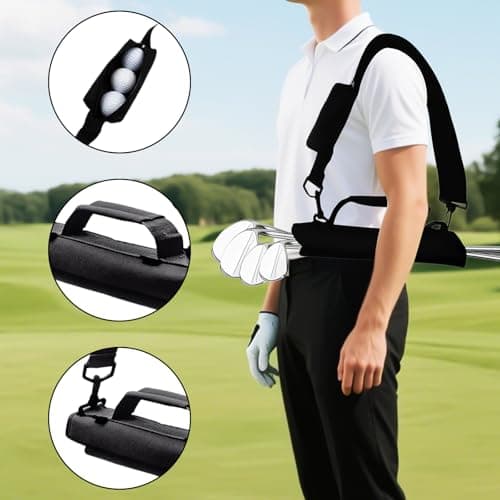 Golf Club Bag Mini Lightweight Foldable for Men Women Kids Driving Range Course Practice Durable Shoulder Strap Golf Carry Bag Pencil Travel Bag with Pocket Black — view 4