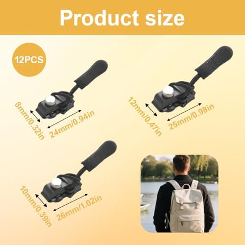 12PCS Zipper Repair Kit – Zipper Slider Replacement Tool Set, 3 Sizes for Luggage, Backpacks, Jackets, Jeans, Wallets & Tents, Instant Zip Fixer, No Tools Needed — view 2