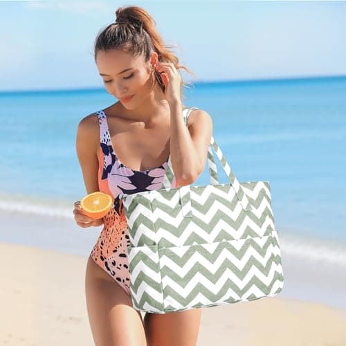oscaurt Beach Bag Waterproof Beach Bags with 8 Pockets Tote Bag for Women Holiday Bags Lightweight Travel Bag Handbags for Pool Work Gym Shopping Bag Gifts for Women — view 2