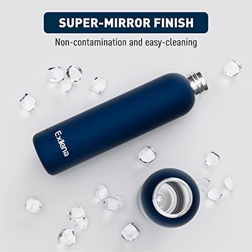 Exllena Insulated Water Bottles 750ml with Clip, Double Wall Vacuum Drinks Bottle Keeps Drinks Cold 24 Hrs/Hot 12 Hrs, Stainless Steel Water Bottle BPA Free (Dark Blue) — view 4