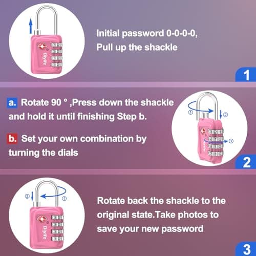 TSA Luggage Locks, [Updated Version] [2 Packs] Diyife 4-Digit Security Padlock, Resettable Zinc Alloy Combination Padlocks, Small Code Lock for Travel Suitcases Luggage Bag Case (Pink) — view 6