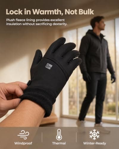 Vinuwu Winter Thermal Gloves for Men Women, Waterproof Anti-Slip, Black — view 5