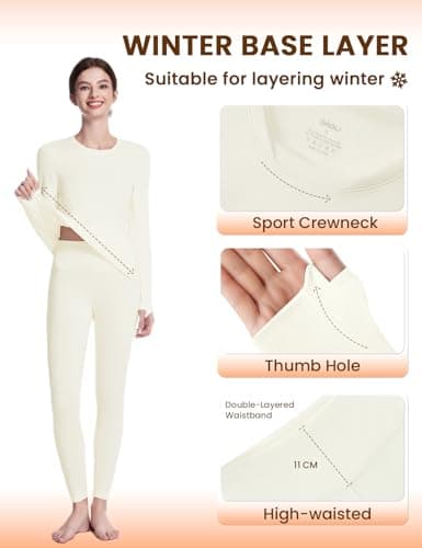 gagli Womens Thermal Underwear, Long Sleeve Top and Leggings Cream White — view 5