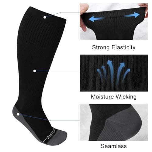 PUTUO Large Calf Flight Socks: Plus Size Compression Sock for Men Women - Extra Wide Calf Graduated Compression Stockings for Support Travel Pregnancy Edema Nurses Seniors 20-30 mmhg Black 3XL 3Pairs — view 4