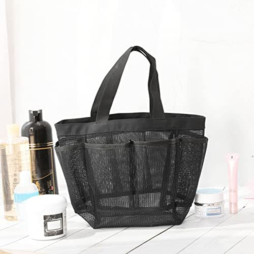 Pebipoo Mesh Shower Caddy Bag, Quick Dry Portable Tote Bag and Inner Pocket With 8 Pockets for Dorms Bathroom, Swimming, Gym, Beach, Travel(Black) — view 6