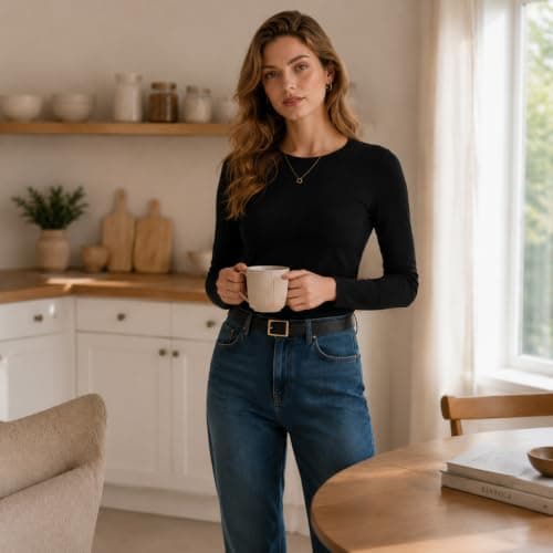 SCCGKP 2 Pack Women's Long Sleeve Thermal Shirts Soft Crewneck Undershirt Tops Lightweight Base Layer Cold Weather (UK, Alpha, L, Regular, Regular, Black) — view 3