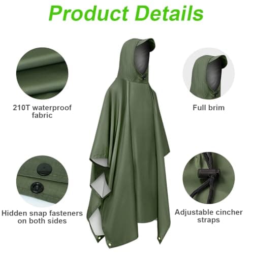 Vicloon Waterproof Poncho Adult Lightweight Reusable Adult Poncho,Multi-use — view 3
