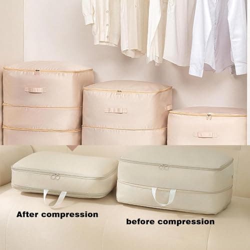 Ultra Space Saving Self Compression Organizer 2024 Upgrade Space Saver Quilt Compression Storage Bag Comforter Storage Bag Packaging Cube Bedding Storage Bag (Pink,54*42*30cm (for duvet clothes)) — view 5