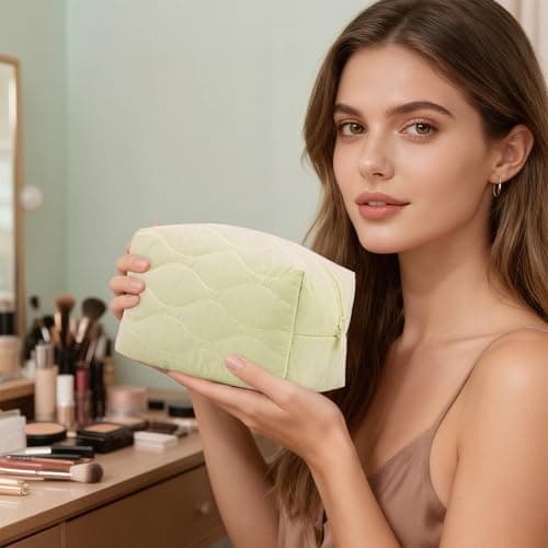 Makeup Bag Travel Cosmetic Organiser for Women, 3 Compartments, Yellow — view 6