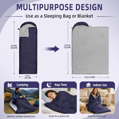 Sleeping Bag for Adults & Kids, Lightweight 3-Season Storage Bag (0.95kg) — view 6