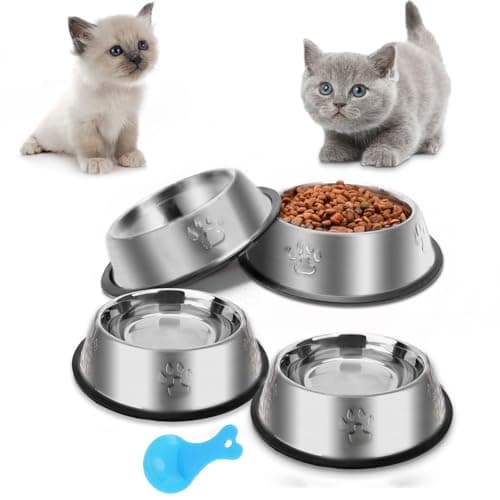 Stainless Steel Cat Bowls, 4 Pack Metal Dog Bowls for Food and Water, Non-Slip Pet Feeding Dish Bowl With Rubber Base for indoor Cats Small Dogs
