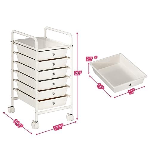 Johgee 6 Drawers Plastic Storage Cart, Multipurpose Mobile Organizer Shelving Unit with Lockable Wheels, Rolling Cart Storage Trolley for Home Office Stationery Makeup Beauty & Salon — view 3