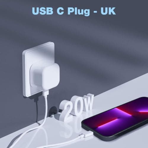 USBC Plug UK Fast Charger Type C Iphone Charger Plug Folding 20W USB C Power Adaptor for IPhone 17/16 Pro Max/16E/15 Plus/14/13/12/11/XR/A16/Samsung Galaxy/Google Pixel 10/9 Travel Wall Charging Block — view 3