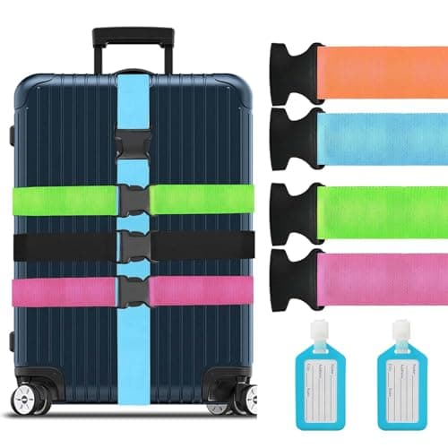 Inorbit 4 Pack Luggage Straps for Suitcase Straps,Personalised Luggage Straps for Suitcases,Adjustable Travel Packing Secure Belt Accessory Set for Travel Bag