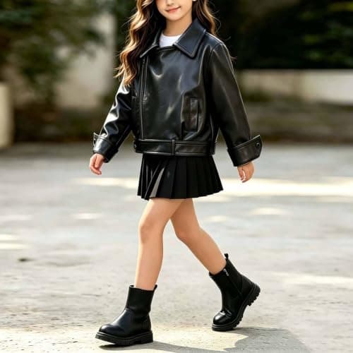 TTHVYE Kids Faux Leather Jackets Boys Girls Casual Coats Turn Down Collar Long Sleeve Tops Children Windproof Outerwear Breathable Comfy Thermal Active Athletic Trekking Camping Age 1-13 Years — view 5