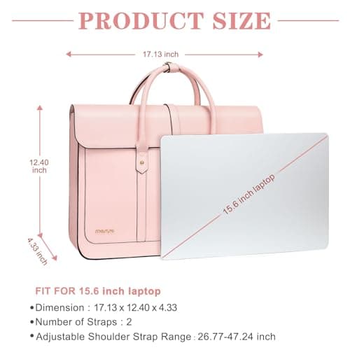 MOSISO Laptop Bag for Women,16 inch PU Leather Computer Bag, Pink — view 5