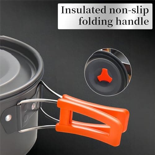 Hoquare Camping Cookware Set, 3pcs Nonstick Outdoor Aluminum Lightweight Camping Pan, Camping Pot, Portable 2-3 People Camping Cooking Kit for Travel, Camping, Hiking, Picnic, BBQ (Orange) — view 2
