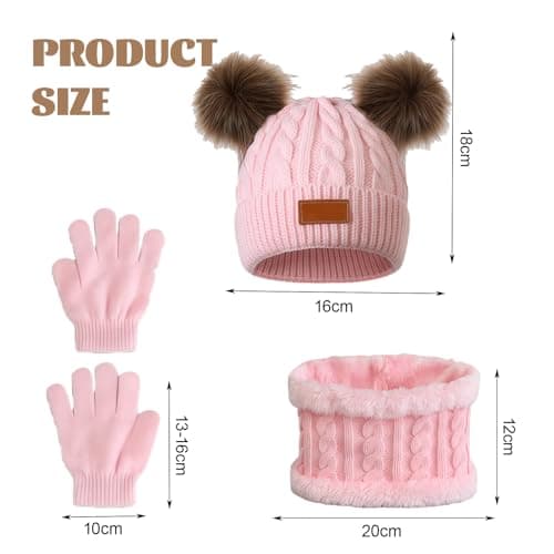 SSKHE 3Pcs Kids Winter Warm Beanie Hat Scarf Gloves Set for 1-5 Years Old Boys Girls. Winter Accessories Sets for Children Outdoor Sports, Knit Thick Warm Fleece Lined Thermal Sets (Pink2) — view 2