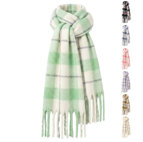 Fjquamitix Womens Blanket Scarves Winter Warm Tartan Plaid with Fringes