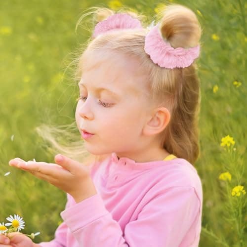 PEOVLVN 2 Pcs Pink Scrunchies, Pom Pom Hair Ties Fuzzy Scrunchies — view 5