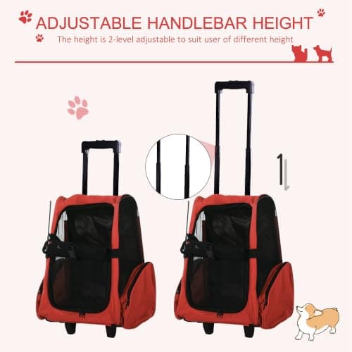 PawHut 2 in 1 Dog Backpack and Trolley Pet Travel Backpack, Red — view 5