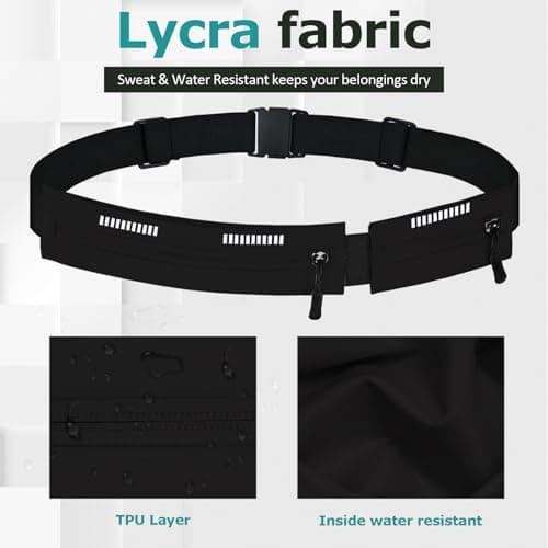 Running Belt Waist Bag, Orange, Dual Zip Pockets, Adjustable Elastic Strap with Reflective Strips (Black) — view 3