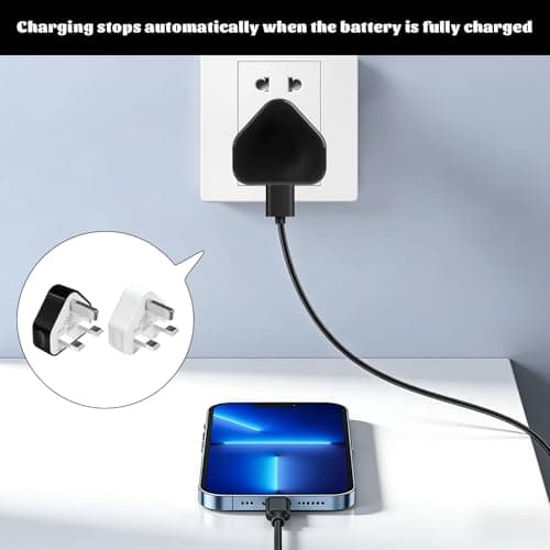 4 Pack USB Plug Adaptor UK Black & White, 5v 1a/ 3 Pin USB Charger Plug, Wall Plugs Socket Charging for iPhone 16 15 14 13 12 11 XS XR X 8 7 6,iPad,Huawei — view 4