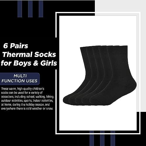 Heatwave Pack Of 6 Kids Thermal Socks Boys Girls Winter Boot Warm Sock Walking Thick Heavy Boot Cosy Hiking Gift, Black 4-6 (10-13 Years) — view 3